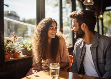 Happy couple on a date and smiling 